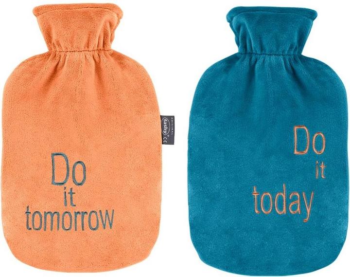 Actual product image Fashy Hot water bottle fleece cover Do It Today apricot/blue thermoplastic (2 l)