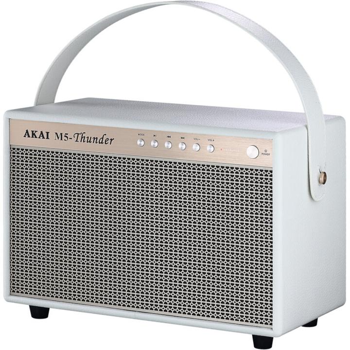 Produktbild INNE Akai M5-Thunder Weisser Tragbarer Bluetooth-Lautsprecher Im Retro-Stil (12 h, Akkubetrieb)