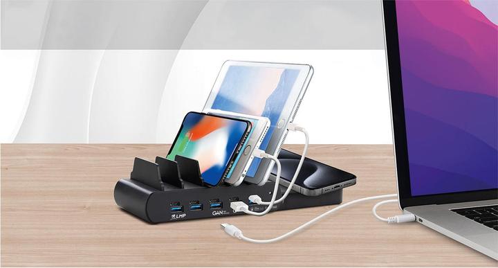 Produktbild LMP DuoCharge 5+1 Port,GaN charging station Qi2 charging pad (150 W)