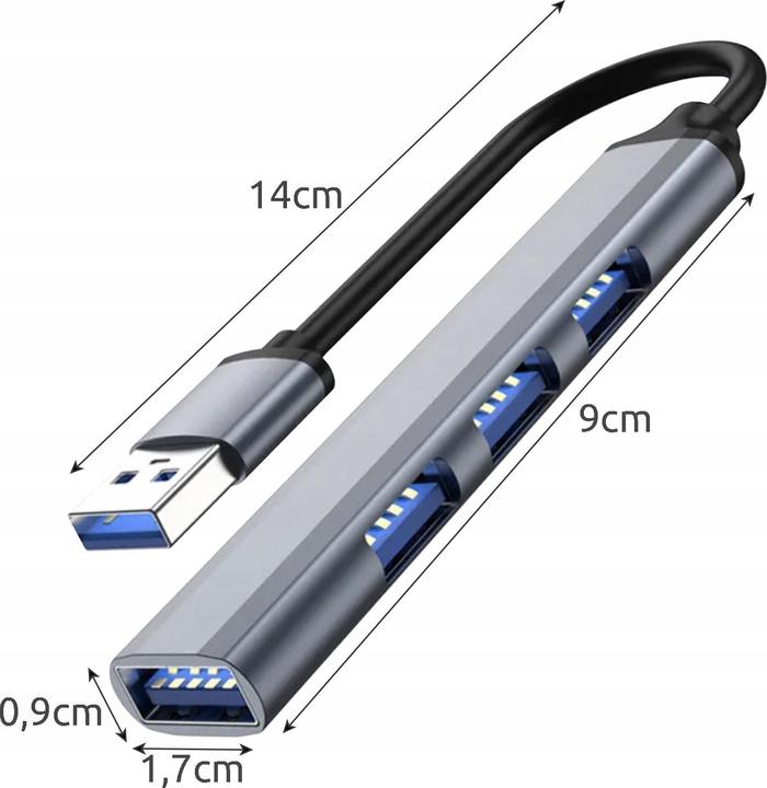 Actual product image JTI 4-port USB hub - aluminium (USB-A, 4 Ports)