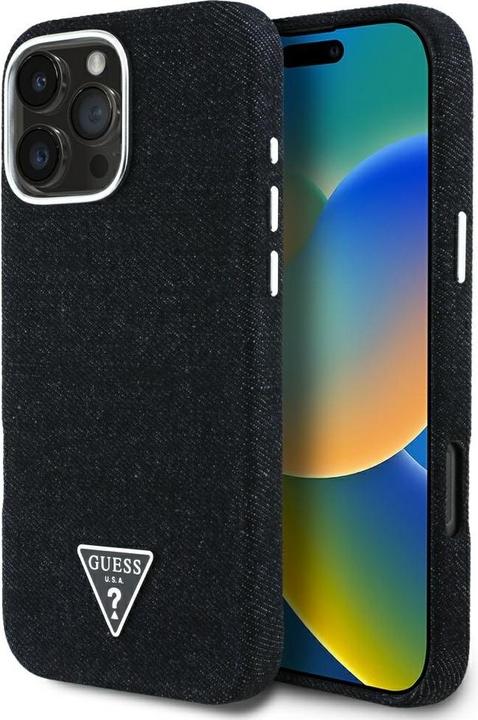 Actual product image Guess Case Denim Triangle Logo MagSafe for iPhone 16 Pro black (Apple iPhone 16 Pro)