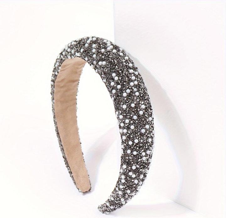 Image du produit Alopini Vintage large bandeau bridé, élégant strass bandeau décoratif, bandeau de cheveux en fausse perle
