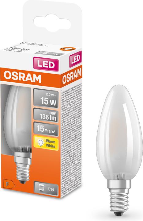 Actual product image Osram LEDSCLB15 1.5W/827 230VGLFR E1410X1OSRAM (E14, 1.50 W, 136 lm, 6 x, F)