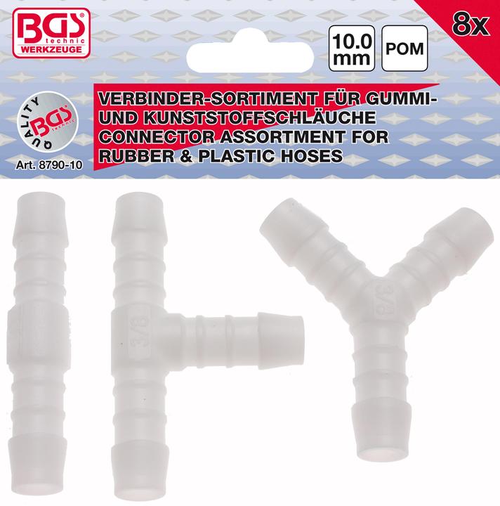 BGS Assortiments de connecteurs de tuyau résiste aux carburants 10 mm 8 pièces (Raccord de tuyau, 10 mm)
