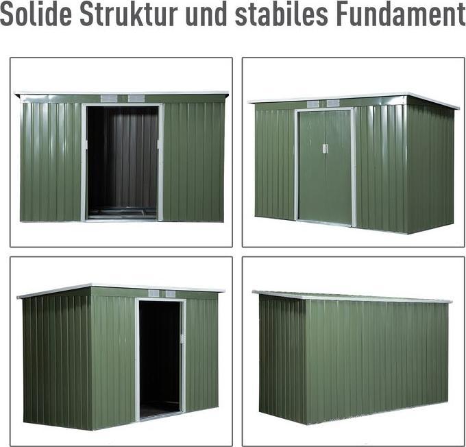 Produktbild Swisshandel24 Gerätehaus, Gartenhaus, Geräteschuppen mit Schiebetür, Lüftungsfenster, Pultdach, Outdoor, Stahl, He