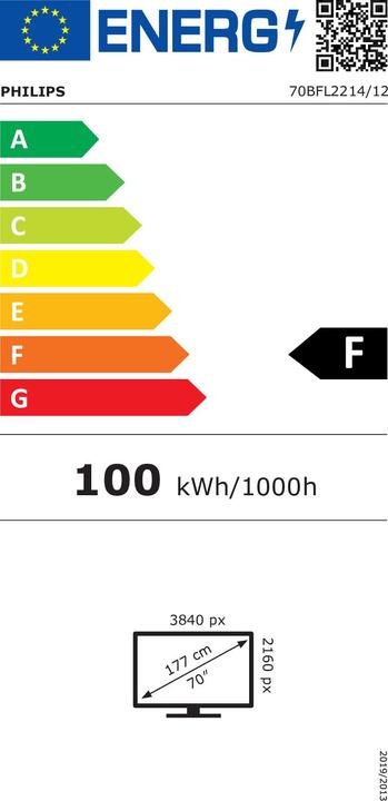 Label énergétique Philips B-Line 70BFL2214 18/7/UHD/350cd DVB-C/T2 (3840 x 2160 pixels, 70")