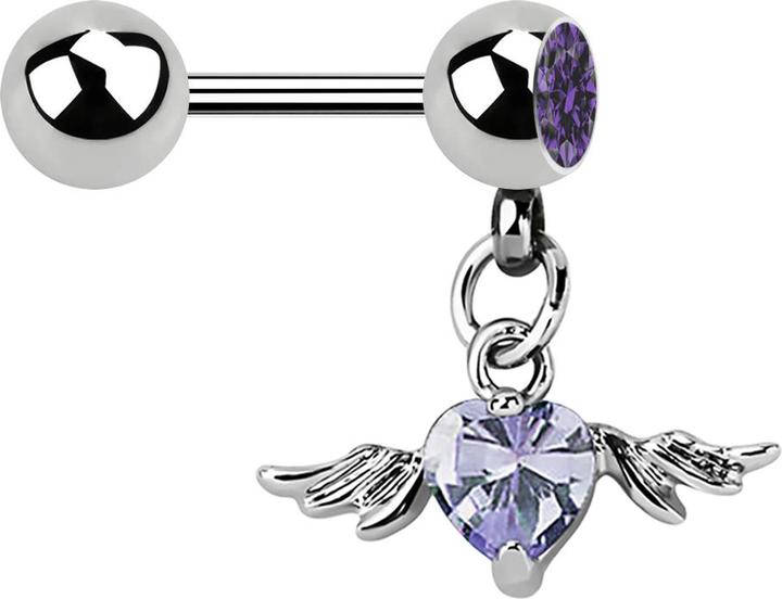 Star Piercing Micro Barbell mit Kugel und Anhänger Flügel Kristallherz lavendel (ohne Messing, Chirurgenstahl 316L)