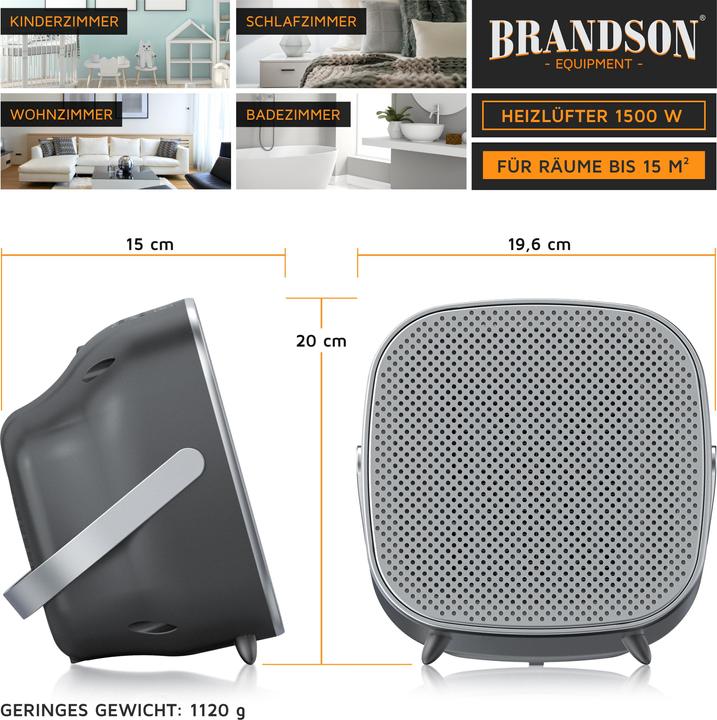 Produktbild Brandson KeramiK Heizlüfter 1500 W, Badezimmer Schnellheizer mit Temperaturregelung, energiesparend, leise (1500 W)