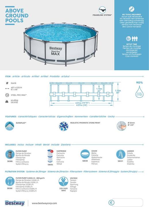 Immagine prodotto Bestway Steel Pro Max Pool Set (Ø 457 x 122 cm)