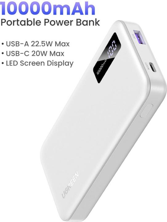 Actual product image Ugreen 10000mAh Two-way Fast Charging Powerbank White (10000 mAh, 22.50 W, 38.20 Wh)