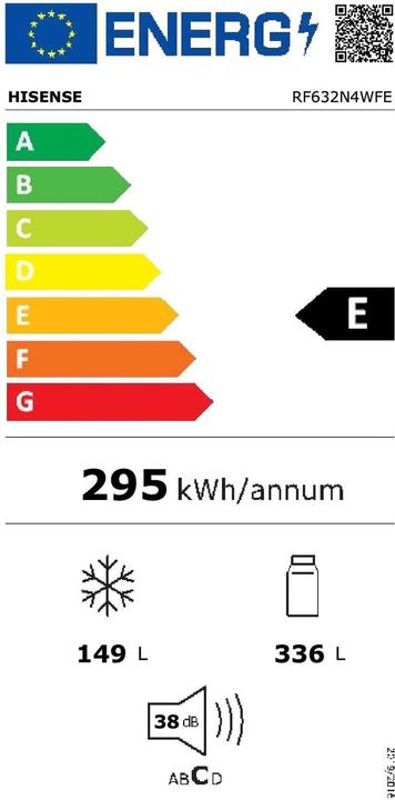 Energie-Label Hisense RF632N4WFE SidebySide Kühlkombination (485 l)