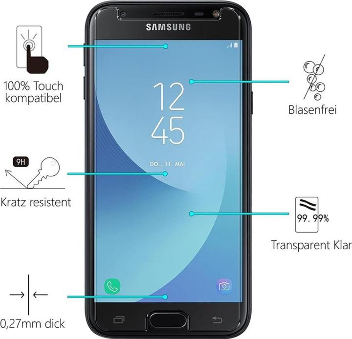 Produktbild Screenguard Samsung Galaxy J3 2017 Panzerglas Schutzfolie Case Friendly Design (1 Stück, Samsung Galaxy J3 2017 (US Version))