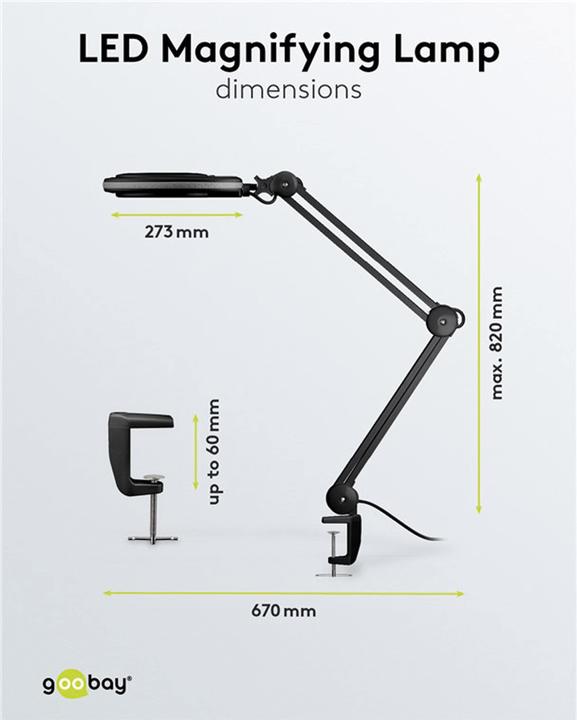 Image du produit Goobay Lampe loupe à pince à LED, 8 W, noire (650 lm)