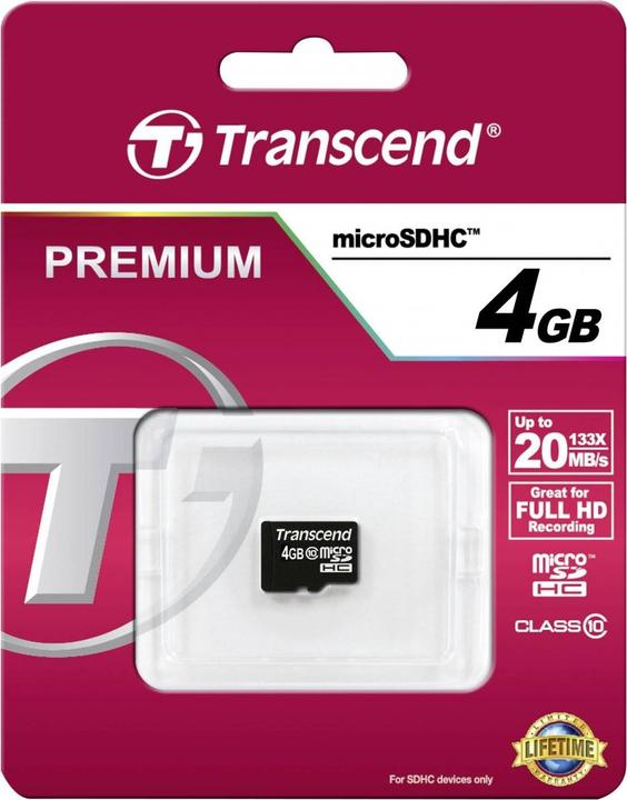 Produktbild Transcend microSDHC ohne Adapter (4 GB, microSDHC, U1, UHS-I)