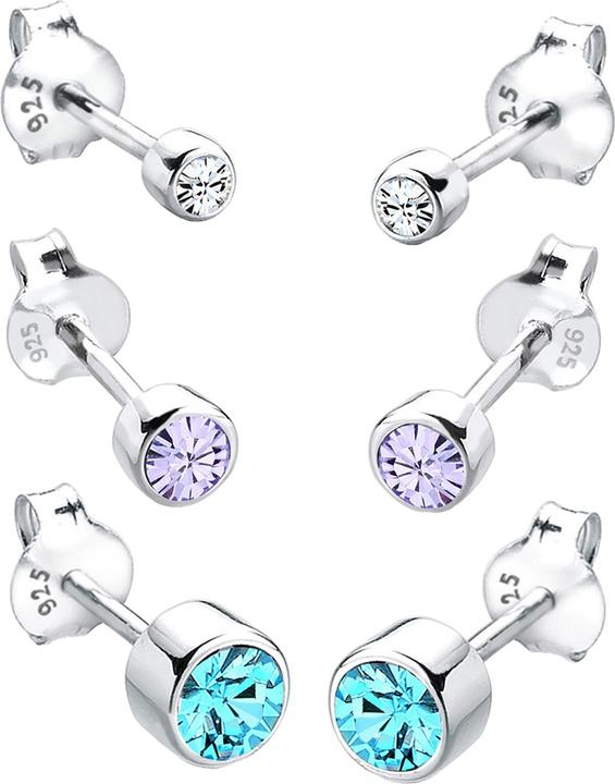 Immagine prodotto Elli Set di 3 orecchini con cristalli di base in argento 925 (Cristallo di vetro, Argento 925)