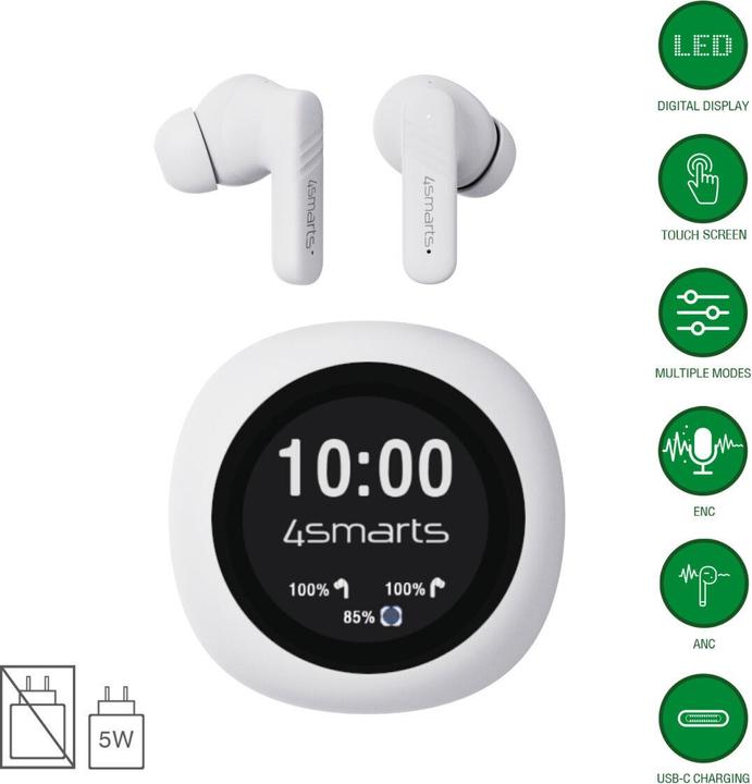 Actual product image 4smarts True Wireless In-Ear-Kopfhörer SkyBuds Screen Pro ANC (ANC, 5 h, Wireless)