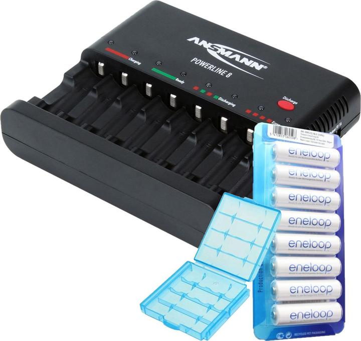 Produktbild Panasonic Eneloop 8 Stück AA Mignon Akkus und Ansmann Powerline 8 Ladegerät (8 Stk.)
