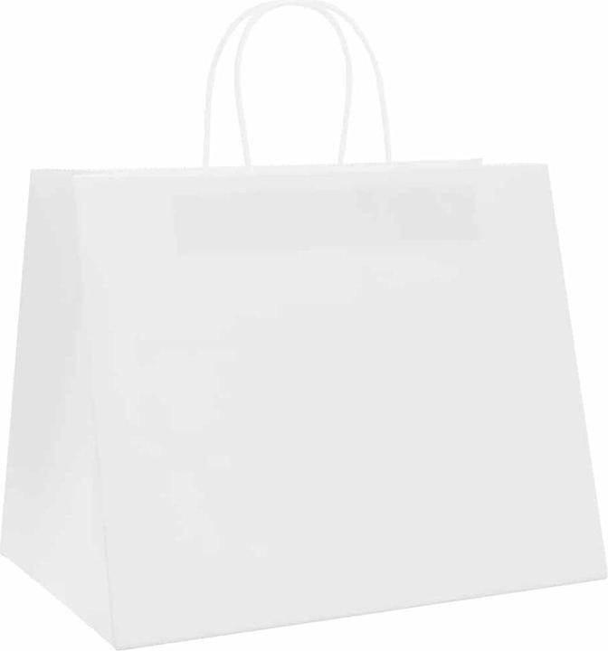 Produktbild VidaXL Kraftpapiertüten 250 Stk. mit Henkel Weiss 32x22x24 cm Papiertüte (Geschenktüte, 250 x)