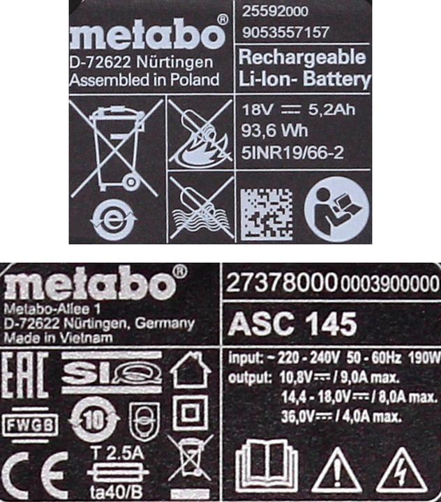 Produktbild Metabo Basis Set 3x Li-Power Akkupack 18 V 5,2 Ah CAS Li-Ion Akku ( 3x 625028000 ) + ASC 145 (18 V)