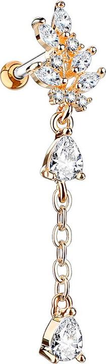 Star Piercing Micro Barbell rosegold mit Anhänger Kristall (Chirurgenstahl 316L, Messing)