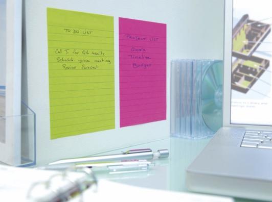 Actual product image Post-it Sticky notes Super Sticky 127x209 neon pink/light green lined (125 x 209 mm)