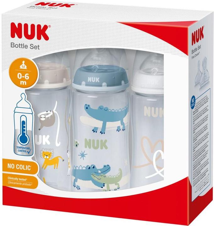 Produktbild NUK First Choice+ 3er-Flaschen-Set mit Temperature Control, 300ml, 0-6 Monate, beige, blau, weiss (300 ml)