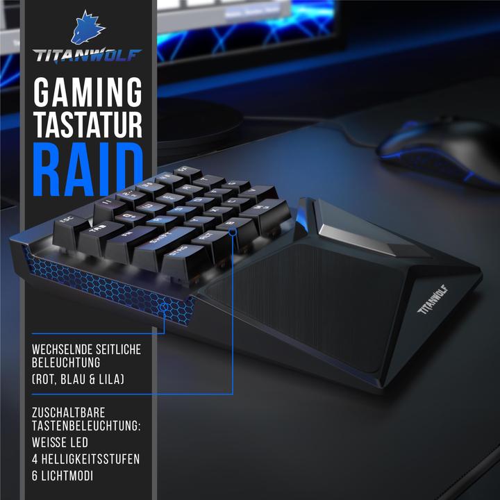 Actual product image Titanwolf Gaming keyboard, mechanical keypad keyboard with 28 keys, one-handed gaming keyboard (DE, Cable)