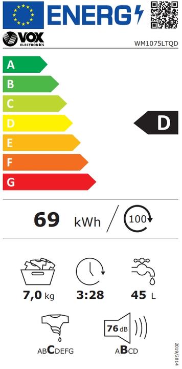 Etichetta energetica Vox WM1075-LTQD (7 kg, A sinistra)