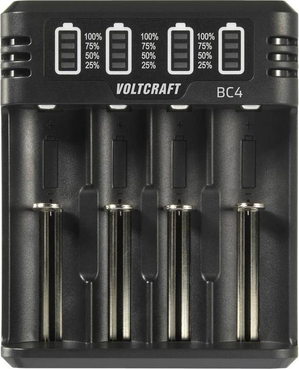 Actual product image Voltcraft BC4 round cell charger LiIon, NiMH Mignon (AA), Micro (AAA), Baby (C (1 pcs., 10440, 16340, 17335, 17500, 17670, 18490, 18650, 21700, 22650, 26500, 26650, AAA, RCR123A, AA, Sub-C, Chargers without battery)