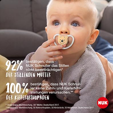 Produktbild NUK Disney Winnie Puuh Space Silikon-Schnuller, kiefergerechte Form, 6-18 Monate, 2 Stück, grau & we (2 x, 6 - 18 Monate)