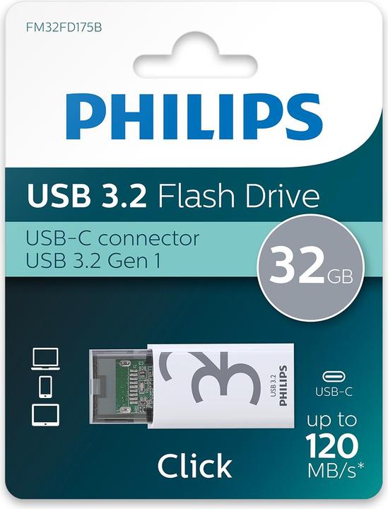 Produktbild Philips USB 3.2 32GB Click Series Gen 1 USB-C (32 GB, USB-C)