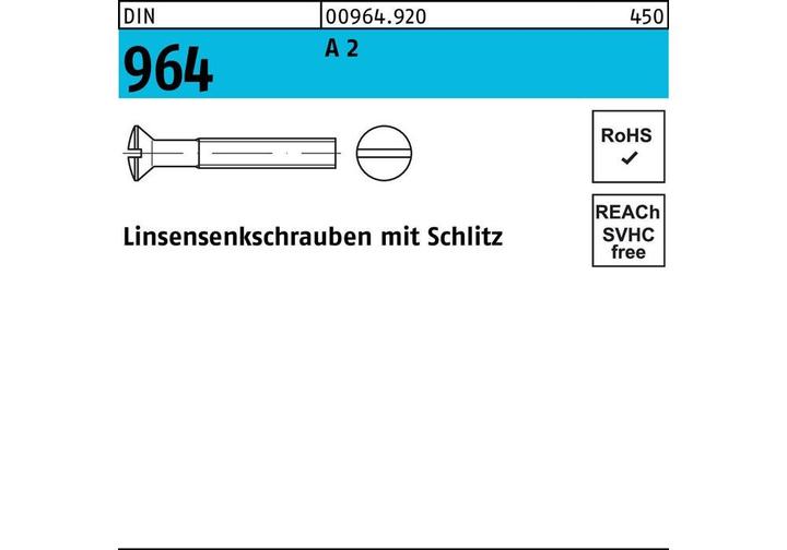 Produktbild Linsensenkschraube DIN 964 Schlitz M 4 x 6 A 2 (200 Schrauben pro Stück)