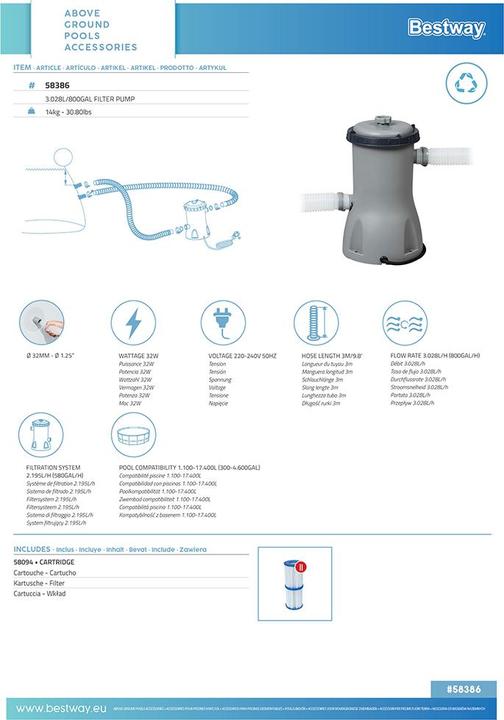 Produktbild Bestway Filterpumpe 3.028 l/h
