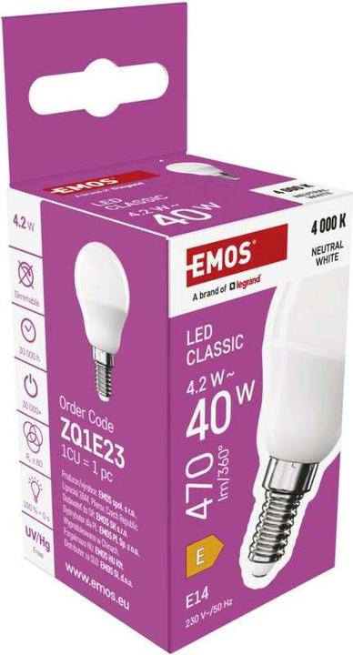Actual product image Emos LED lamp Classic Mini Globe / E14 / 4.2 W (40 W) / 470 lm / Neutral white (E14, 4.20 W, 470 lm, 1 x, E)