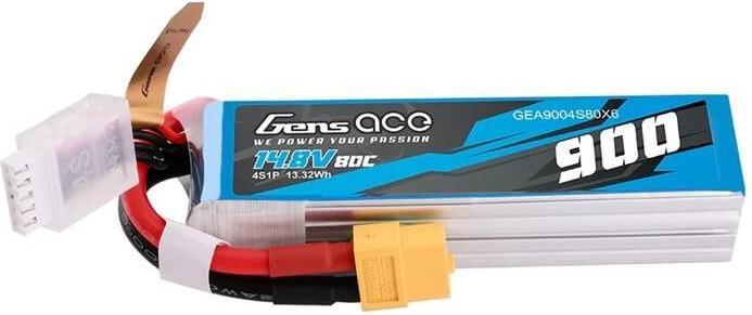 Actual product image Gens Ace Lipo 900mAh 14.8V 80C 4S1P battery with XT60 connector (14.80 V, 900 mAh)