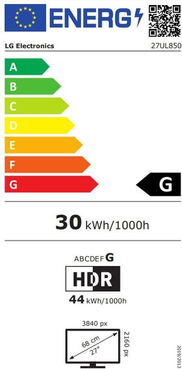 Etichetta energetica LG 27uk850-W (3840 x 2160 pixel, 27")
