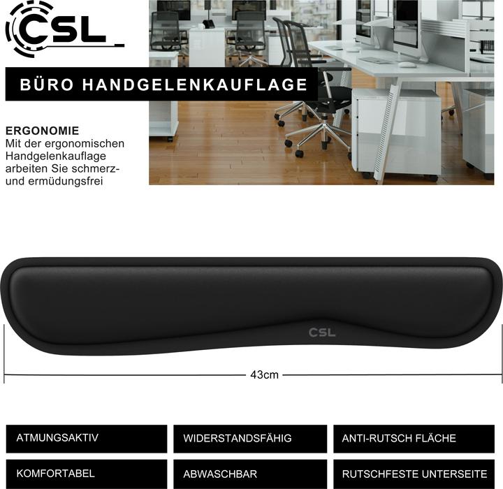 Actual product image CSL Keyboard palm rest, keyboard wrist rest, ergonomic posture, 43 cm, washable
