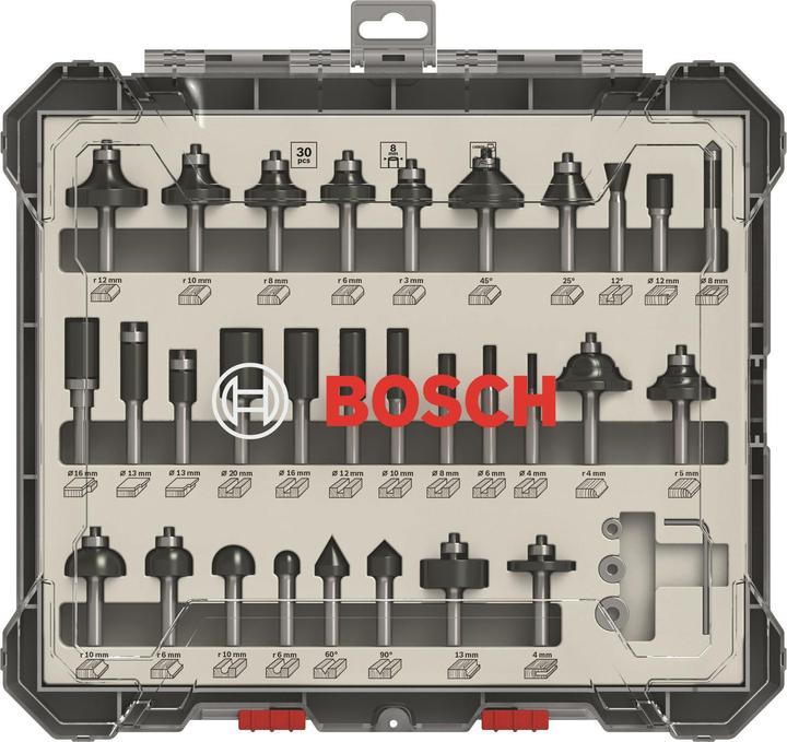 Produktbild Bosch Professional Zubehör 30-teiliges Fräser-Set, 8-mm-Schaft für Handfräsen