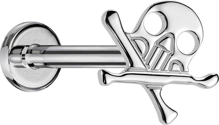 Actual product image Star Piercing Micro Threadless Labret silber Totenkopf mit gekreuzten Knochen silber (without brass, Titanium G23)