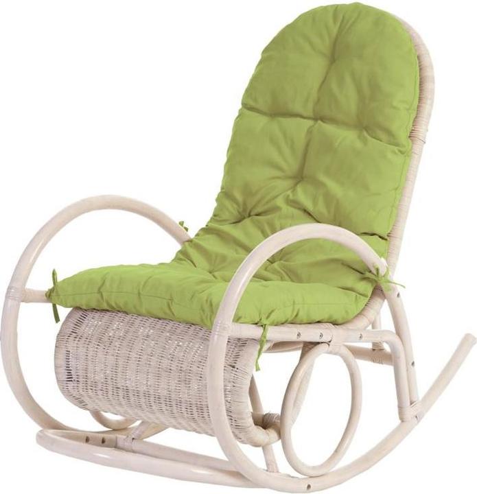 Produktbild Mendler Schaukelstuhl, Schwingsessel Rattansessel, weiss - Auflage grün
