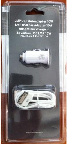 Produktbild LMP USB Car Adapter 10W for iPod, iPhone & iPad, 5V/2.1A + USB-Lightning & Dock MFI certified cables