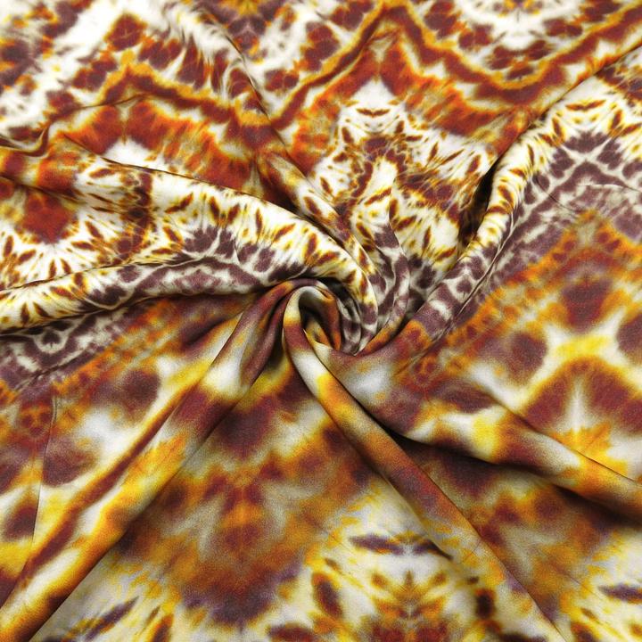 Actual product image Stoffrestposten Viscose satin - Batik ink pattern on yellow - Minimum quantity: 1 metre