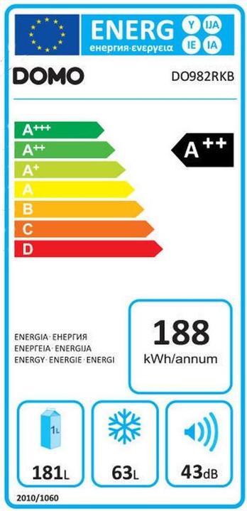 Energie-Label Domo Kühl- Gefrierschrank 255 Liter (244 l)