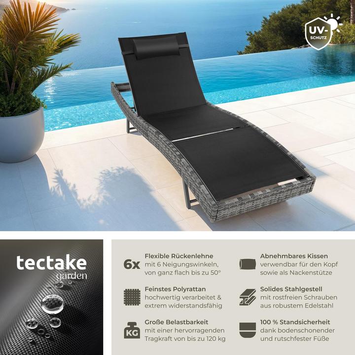 Produktbild tectake Rattan Sonnenliege Moana (211 cm)