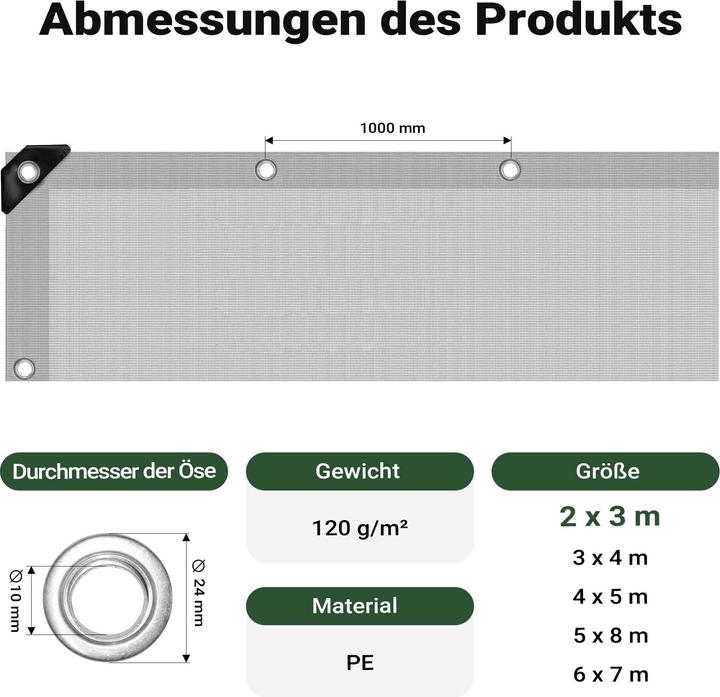 Actual product image Wiltec weatherproof tarpaulin green grey 3x2m PE tarpaulin 120g/m² garden tarpaulin