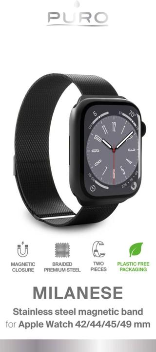 Image du produit Puro Milanese Magnetic Band - Pasek ze stali nierdzewnej do Apple Watch 42/44/45/49 mm (czarny) (42 mm, 44 mm, 45 mm, 49 mm, Acier inoxydable)