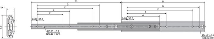 Actual product image Accuride Ball over-extension DS5321, Corrosion resistant