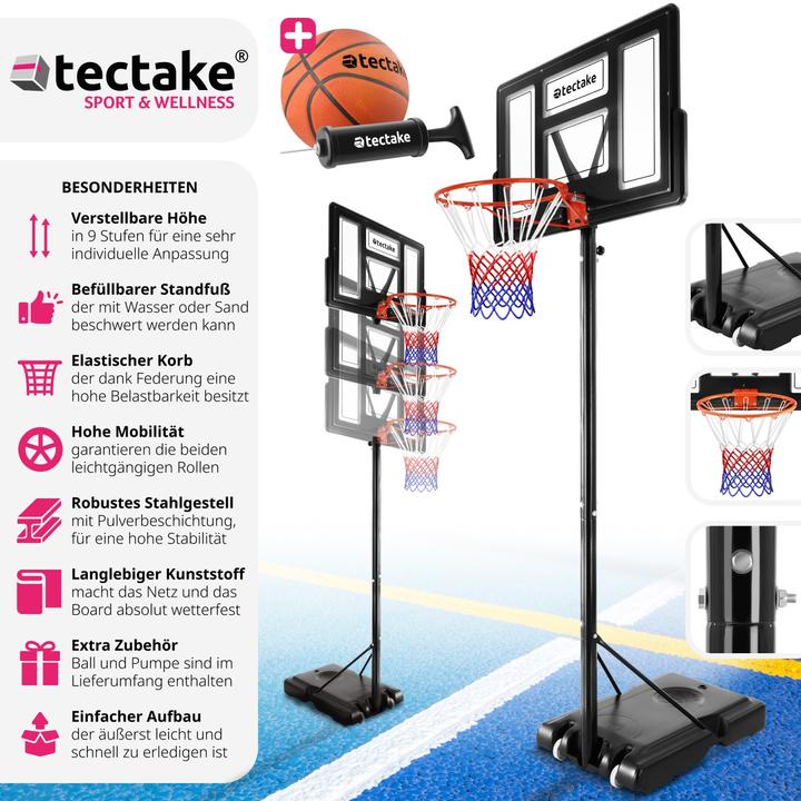 Actual product image tectake Basketball hoop Dirk, hoop height 234 - 302 cm, with ball & pump