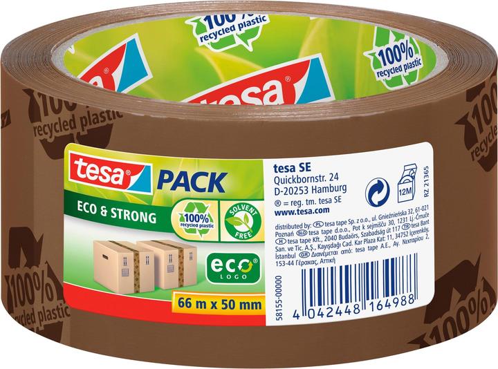 tesa tesapack ECO & STRONG Paketband - Umweltschonendes Packband aus 100 % recyceltem Kunststoff (50 mm)