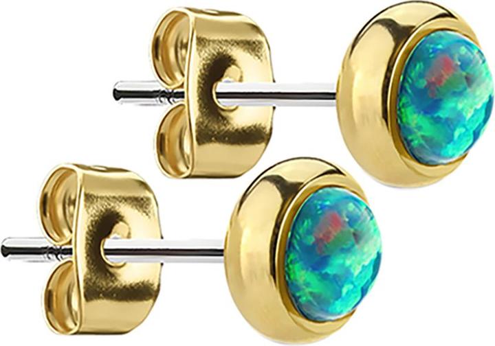 Star Piercing Ohrstecker vergoldet mit Opal grün (Chirurgenstahl 316L, ohne Messing)